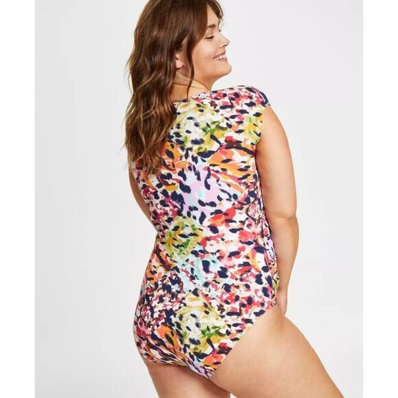 Bleu Rod Beattie One Piece Swimsuit Party Animal Cap Sleeve V-neck Swimwear 22W - Picture 1 of 4